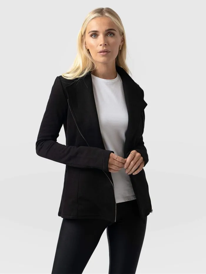 Saint And Sofia Coats and Jackets Women Cotton Biker Jacket 8211 Black Black