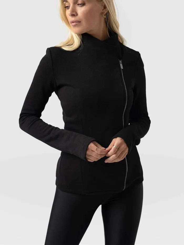 Saint And Sofia Coats and Jackets Women Cotton Biker Jacket 8211 Black Black