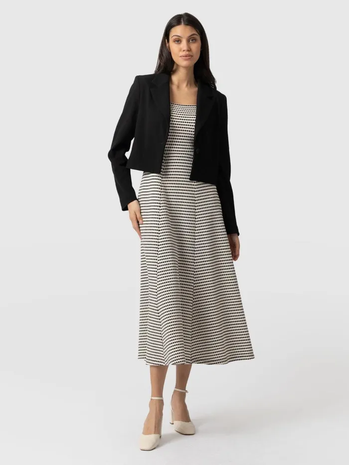 Saint And Sofia Dresses Women Darcey Short Sleeve Flared Dress 8211 Monochrome Jacquard Monochrome Jacquard