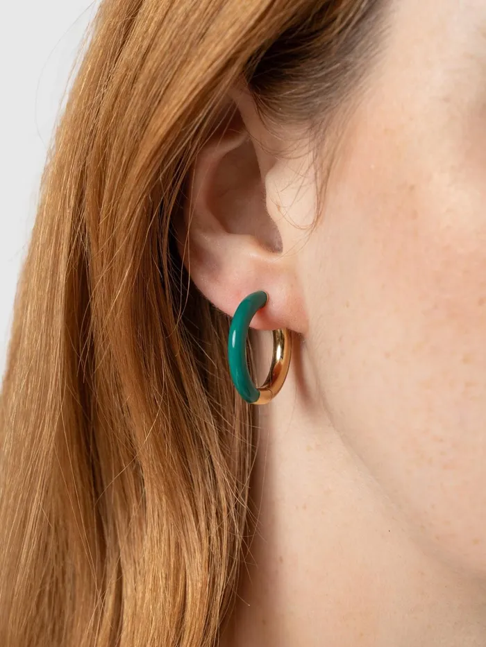 Saint And Sofia Earrings Women Gold Enamel Hoop Earrings 8211 GoldGreen Goldgreen