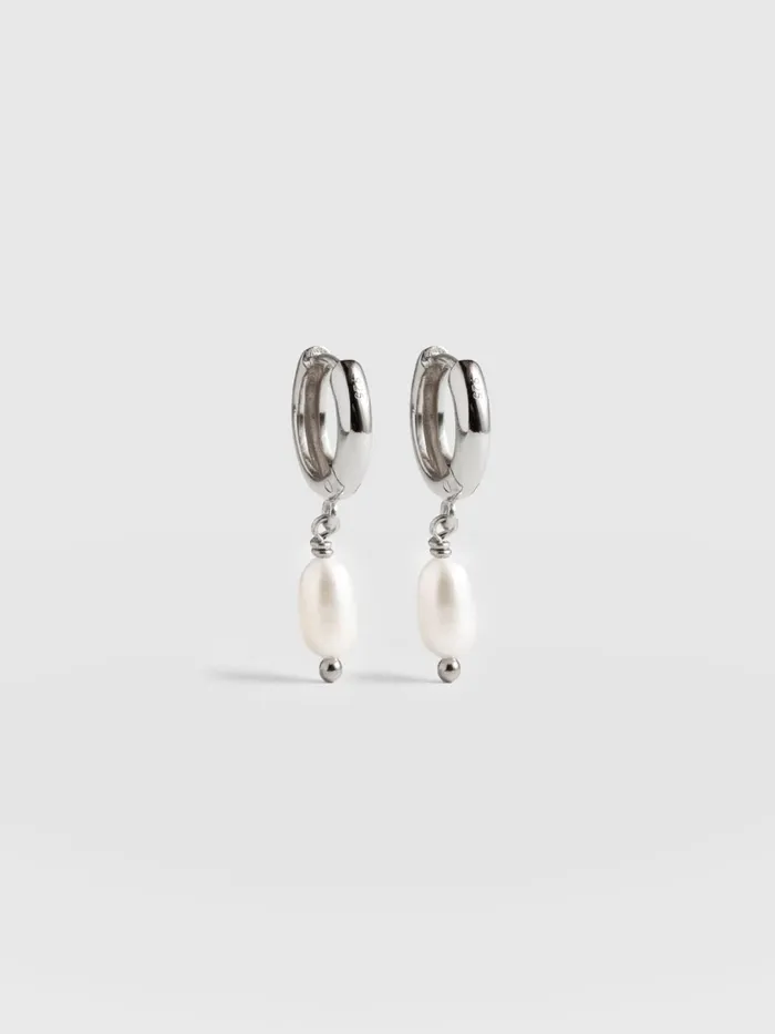 Saint And Sofia Earrings Women Jacqueline Pearl Huggie Earrings 8211 Silver Silver Saint And Sofia Earrings Women Jacqueline Pearl Huggie Earrings 8211 Silver Silver