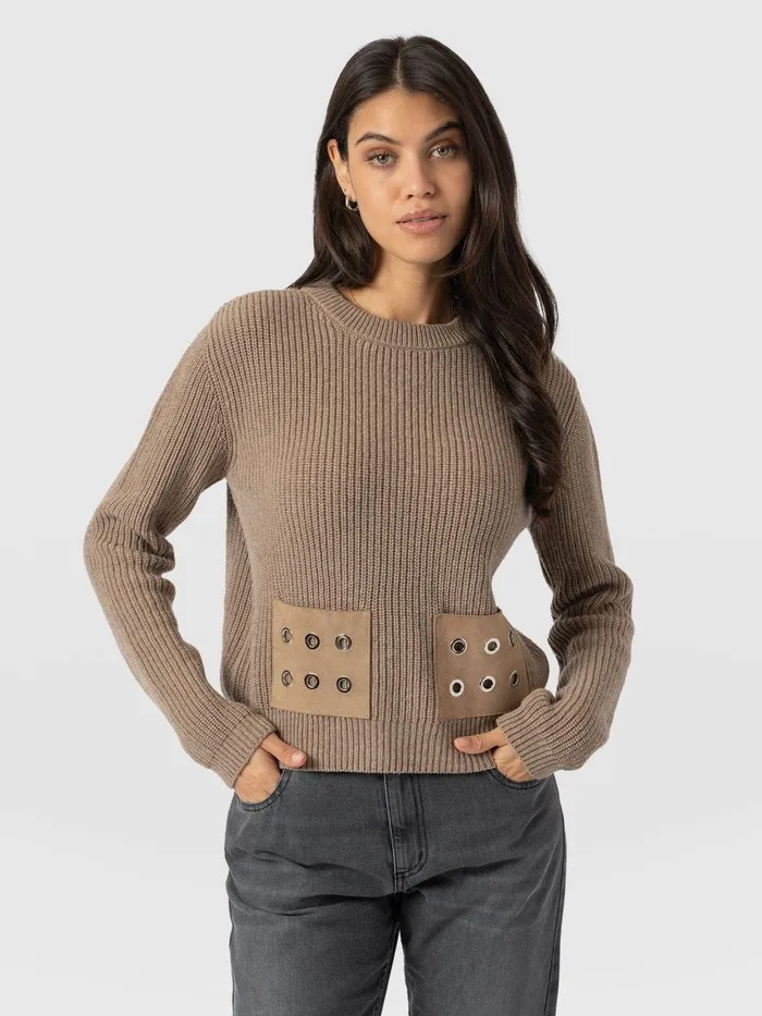 Saint And Sofia Knitwear Women Eyelet Rib Knit Sweater 8211 Mocha Mocha