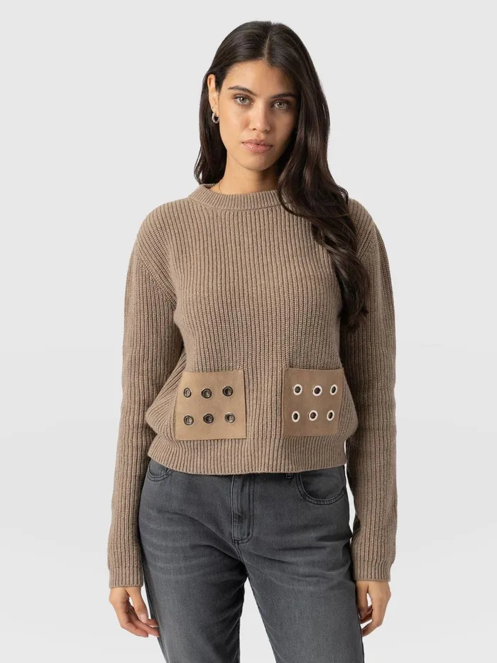 Saint And Sofia Knitwear Women Eyelet Rib Knit Sweater 8211 Mocha Mocha