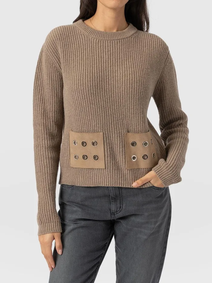 Saint And Sofia Knitwear Women Eyelet Rib Knit Sweater 8211 Mocha Mocha