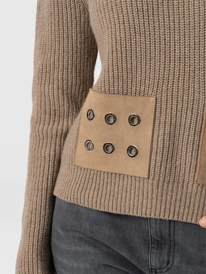 Saint And Sofia Knitwear Women Eyelet Rib Knit Sweater 8211 Mocha Mocha