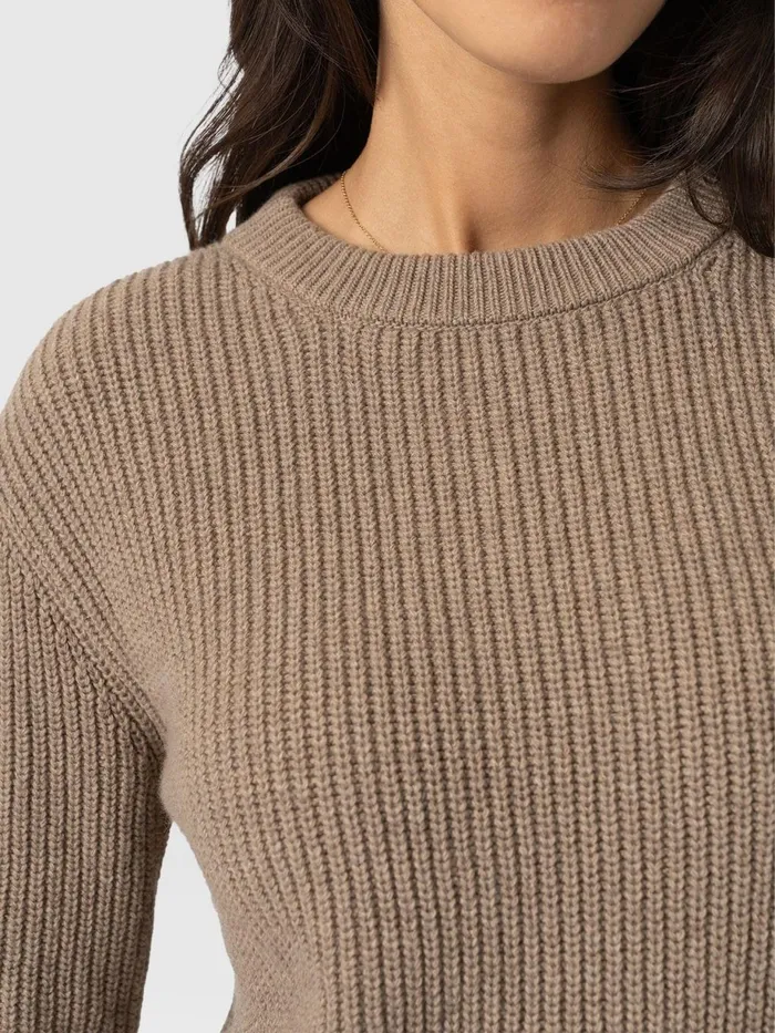 Saint And Sofia Knitwear Women Eyelet Rib Knit Sweater 8211 Mocha Mocha