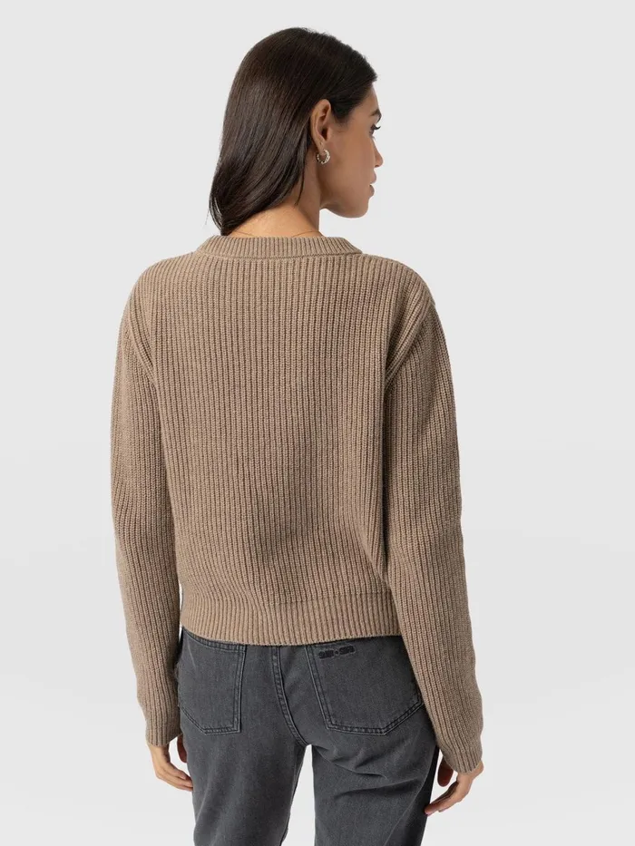 Saint And Sofia Knitwear Women Eyelet Rib Knit Sweater 8211 Mocha Mocha