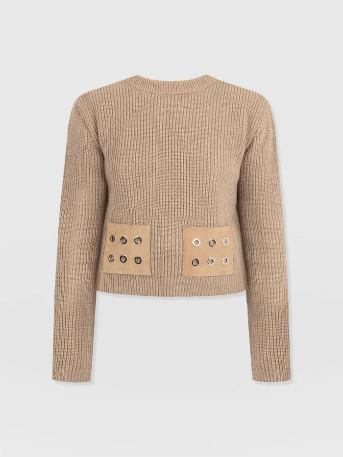 Saint And Sofia Knitwear Women Eyelet Rib Knit Sweater 8211 Mocha Mocha