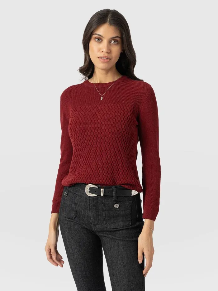 Saint And Sofia Knitwear Women Honeycomb Rib Sweater 8211 Burgundy Burgundy