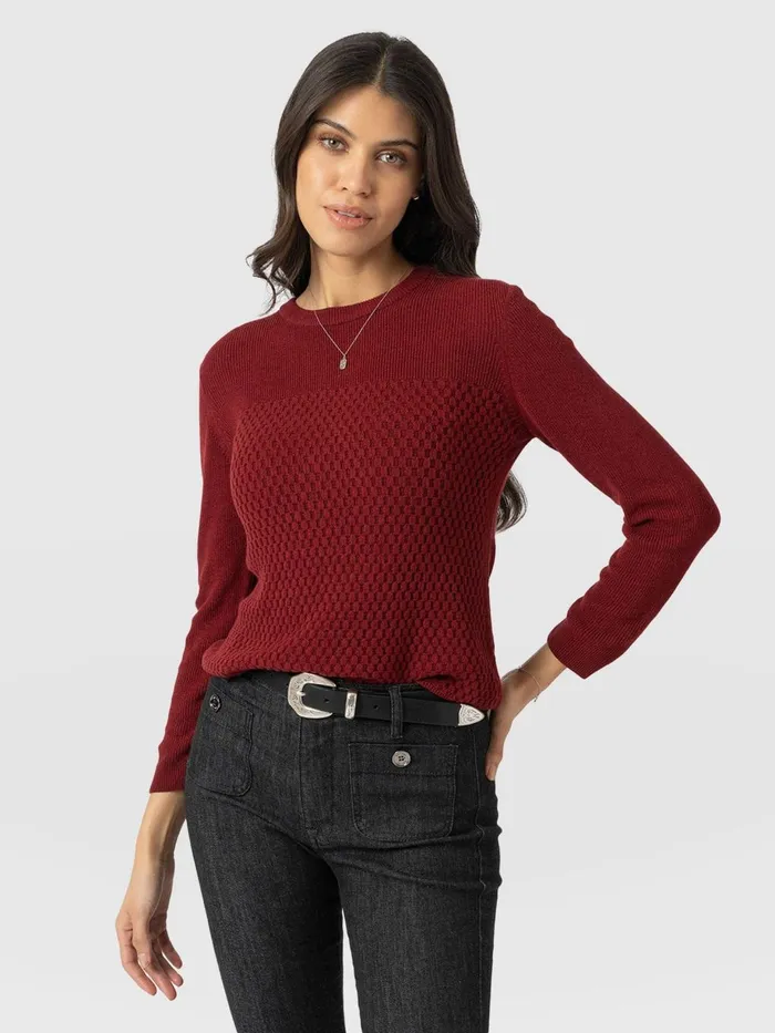 Saint And Sofia Knitwear Women Honeycomb Rib Sweater 8211 Burgundy Burgundy