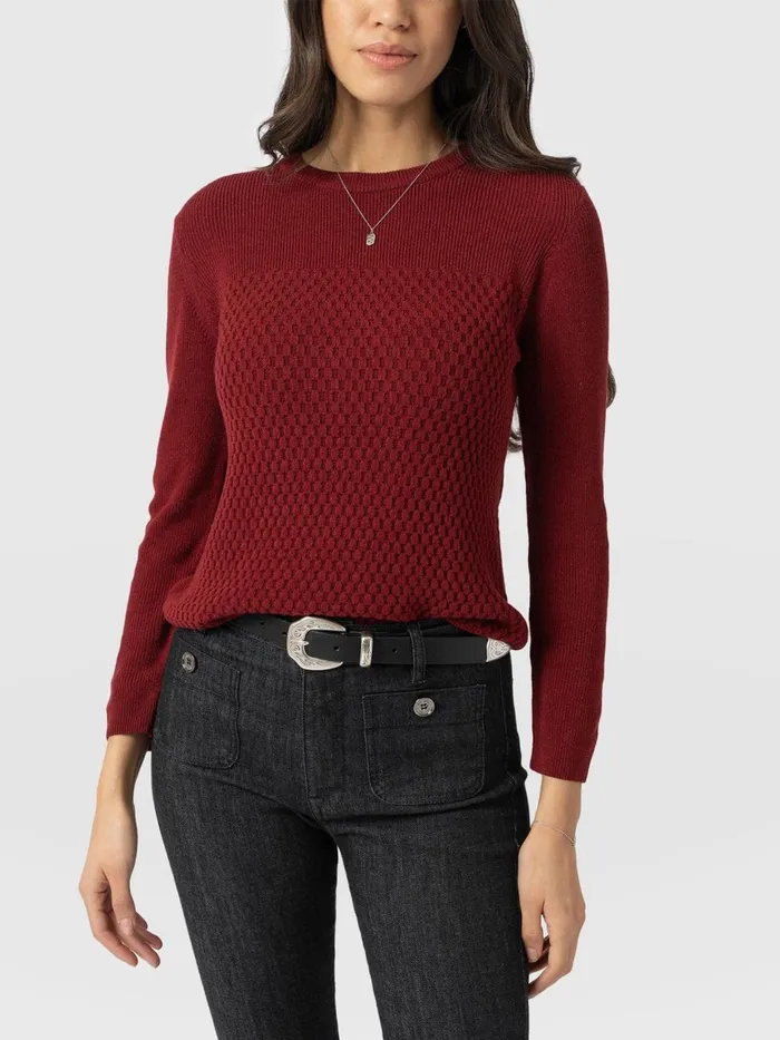 Saint And Sofia Knitwear Women Honeycomb Rib Sweater 8211 Burgundy Burgundy