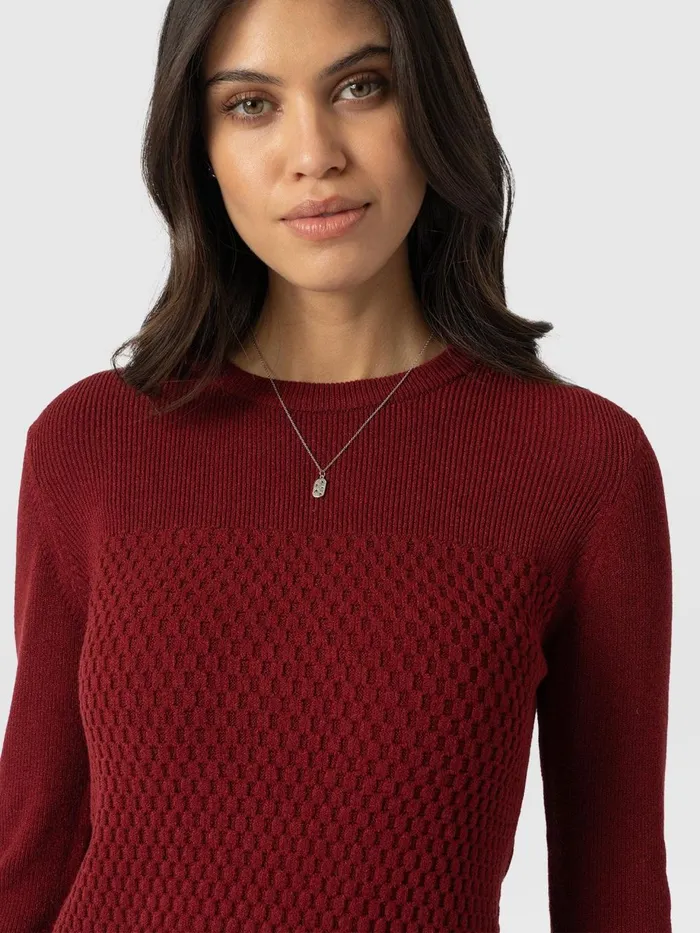 Saint And Sofia Knitwear Women Honeycomb Rib Sweater 8211 Burgundy Burgundy