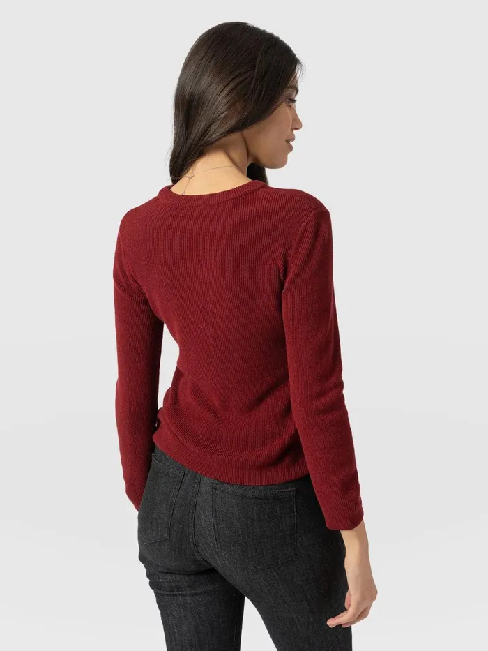 Saint And Sofia Knitwear Women Honeycomb Rib Sweater 8211 Burgundy Burgundy