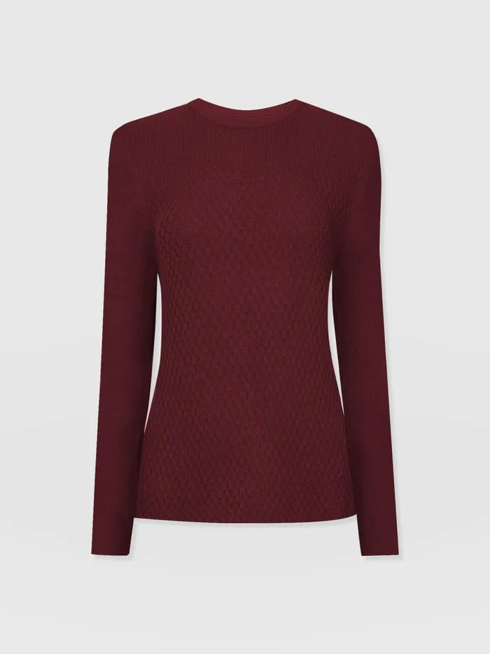 Saint And Sofia Knitwear Women Honeycomb Rib Sweater 8211 Burgundy Burgundy