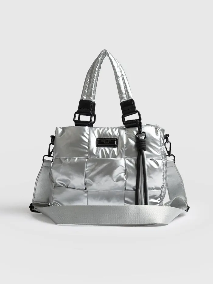 Saint And Sofia Nylon Bags Women Woven Mini Penny Tote Bag 8211 Silver Silver