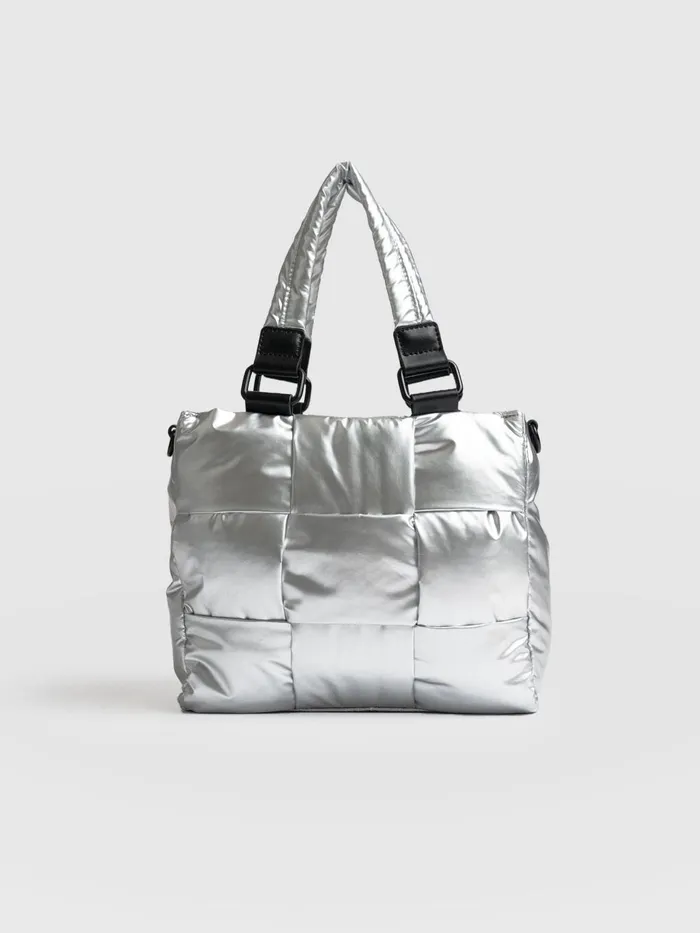 Saint And Sofia Nylon Bags Women Woven Mini Penny Tote Bag 8211 Silver Silver