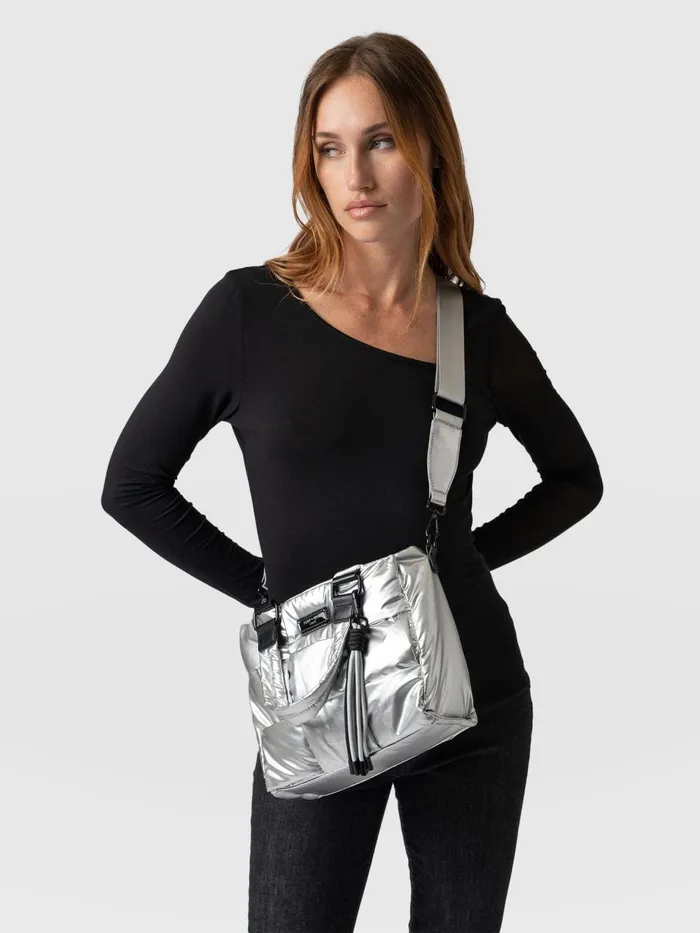 Saint And Sofia Nylon Bags Women Woven Mini Penny Tote Bag 8211 Silver Silver