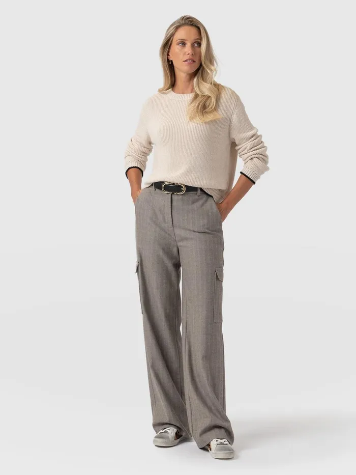 Saint And Sofia Pants Women Astrid Cargo Pant 8211 Brown Herringbone Brown Herringbone