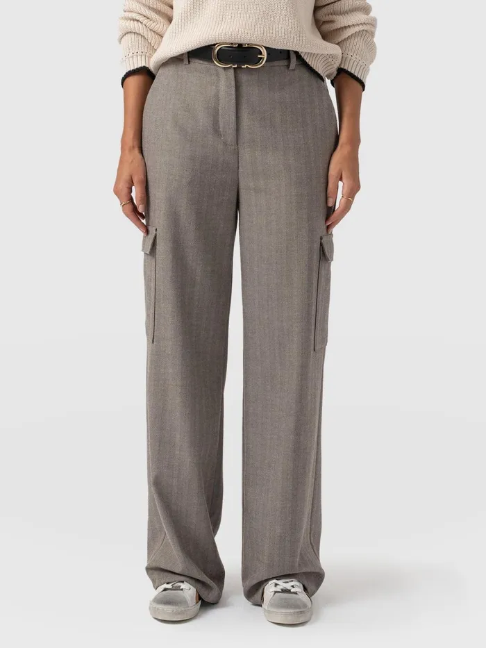 Saint And Sofia Pants Women Astrid Cargo Pant 8211 Brown Herringbone Brown Herringbone