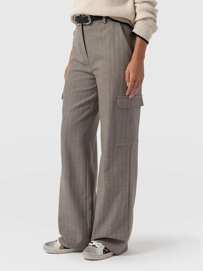 Saint And Sofia Pants Women Astrid Cargo Pant 8211 Brown Herringbone Brown Herringbone