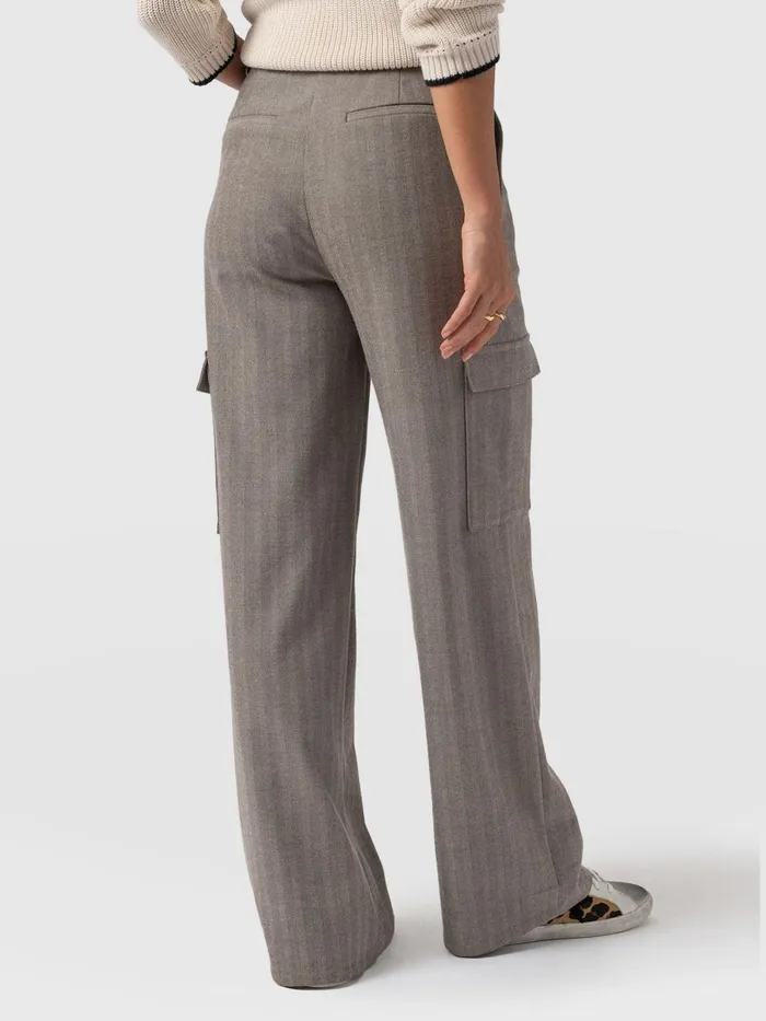 Saint And Sofia Pants Women Astrid Cargo Pant 8211 Brown Herringbone Brown Herringbone