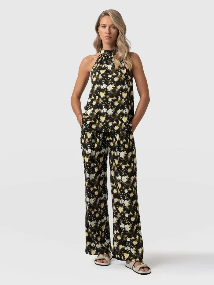 Saint And Sofia Pants Women Rowan Wide Leg Pant 8211 Black Daisy Floral Black Daisy Floral
