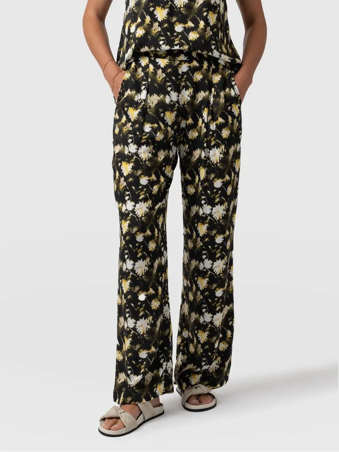 Saint And Sofia Pants Women Rowan Wide Leg Pant 8211 Black Daisy Floral Black Daisy Floral