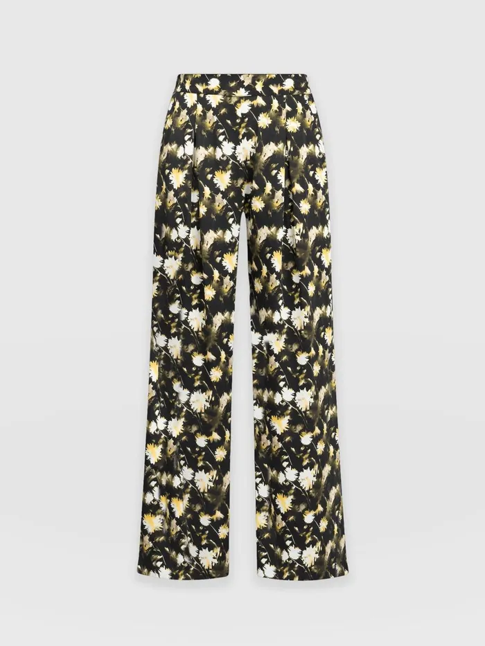 Saint And Sofia Pants Women Rowan Wide Leg Pant 8211 Black Daisy Floral Black Daisy Floral