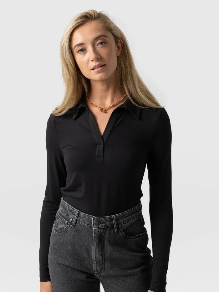 Saint And Sofia TShirts and Tanks Women Isla Polo Tee 8211 Black Black