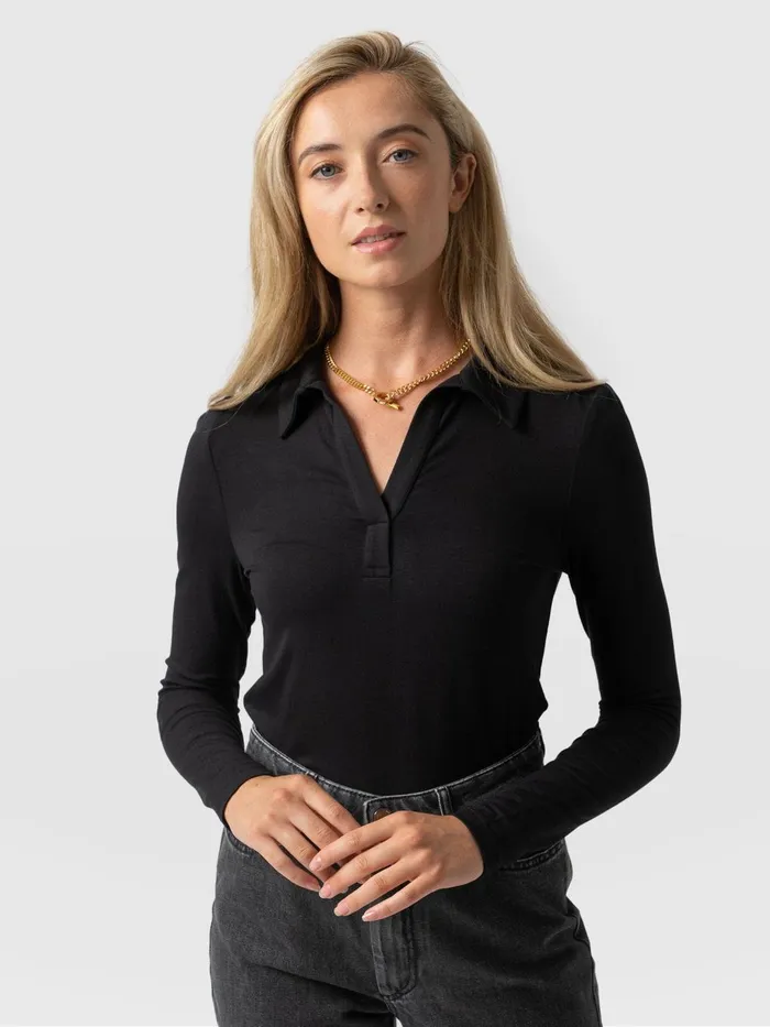 Saint And Sofia TShirts and Tanks Women Isla Polo Tee 8211 Black Black