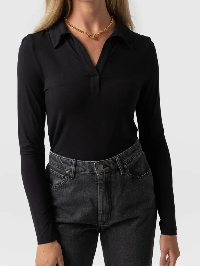Saint And Sofia TShirts and Tanks Women Isla Polo Tee 8211 Black Black