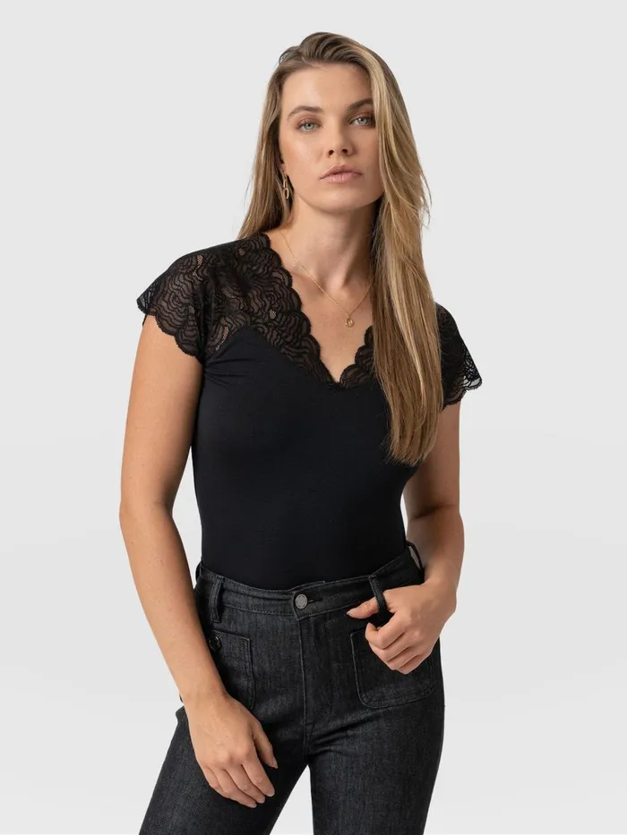 Saint And Sofia TShirts and Tanks Women Sophia Lace Tee 8211 Black Black