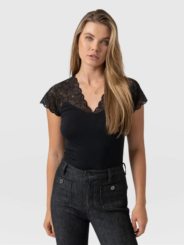 Saint And Sofia TShirts and Tanks Women Sophia Lace Tee 8211 Black Black