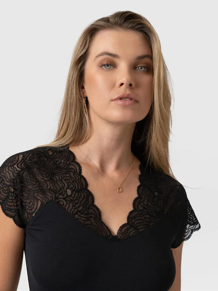 Saint And Sofia TShirts and Tanks Women Sophia Lace Tee 8211 Black Black