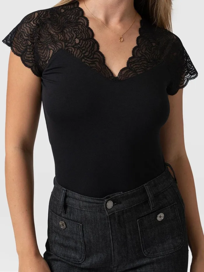 Saint And Sofia TShirts and Tanks Women Sophia Lace Tee 8211 Black Black