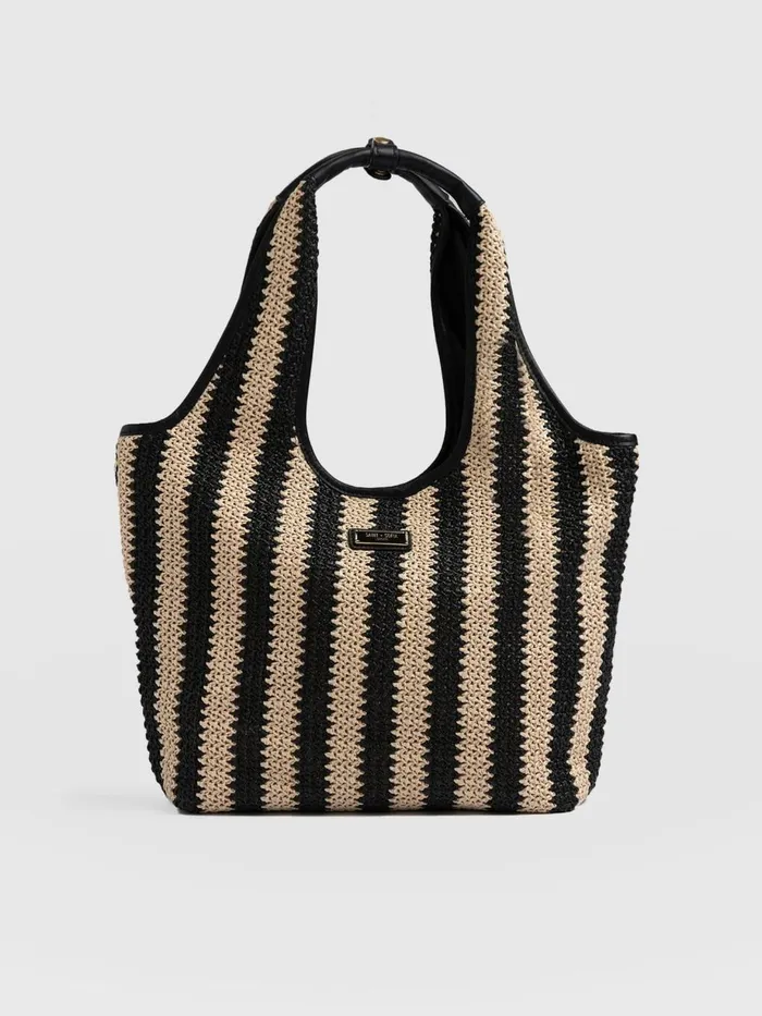 Saint And Sofia Tote Bags Women Stella Shoulder Tote Bag 8211 BeigeBlack Raffia Beigeblack Raffia