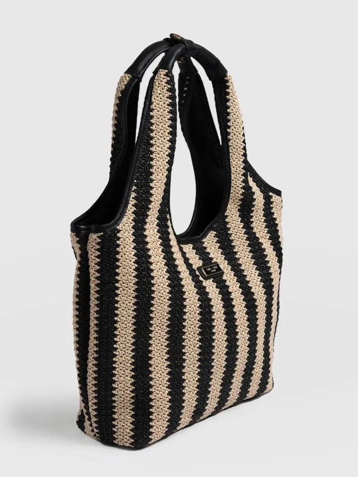 Saint And Sofia Tote Bags Women Stella Shoulder Tote Bag 8211 BeigeBlack Raffia Beigeblack Raffia