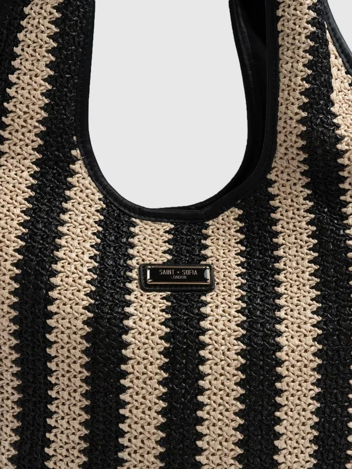 Saint And Sofia Tote Bags Women Stella Shoulder Tote Bag 8211 BeigeBlack Raffia Beigeblack Raffia