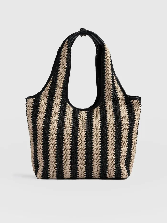 Saint And Sofia Tote Bags Women Stella Shoulder Tote Bag 8211 BeigeBlack Raffia Beigeblack Raffia