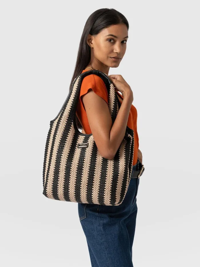 Saint And Sofia Tote Bags Women Stella Shoulder Tote Bag 8211 BeigeBlack Raffia Beigeblack Raffia