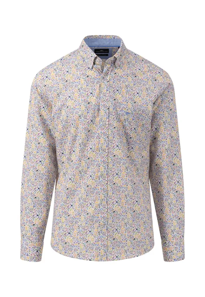 Sale Men FYNCHHATTON Patterned Casual Fit Shirt With A Fashionable Print Leaf Greendusty Lavender Sale Men FYNCHHATTON Patterned Casual Fit Shirt With A Fashionable Print Leaf Greendusty Lavender