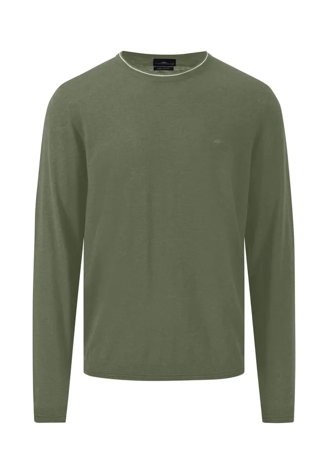 Sale Men FYNCHHATTON Soft Sweater Made Of Cotton Linen Mix Summer Breezemidnightdusty Oliveoffwhite Sale Men FYNCHHATTON Soft Sweater Made Of Cotton Linen Mix Summer Breezemidnightdusty Oliveoffwhite