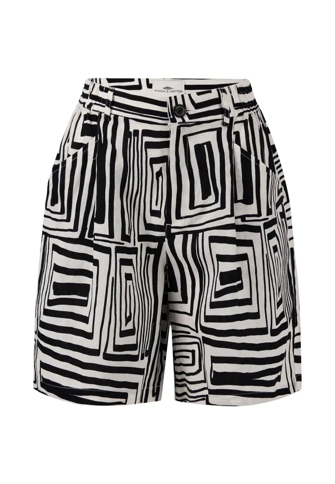 Sale Women FYNCHHATTON Linen Shorts With Graphics Pattern Black Sale Women FYNCHHATTON Linen Shorts With Graphics Pattern Black