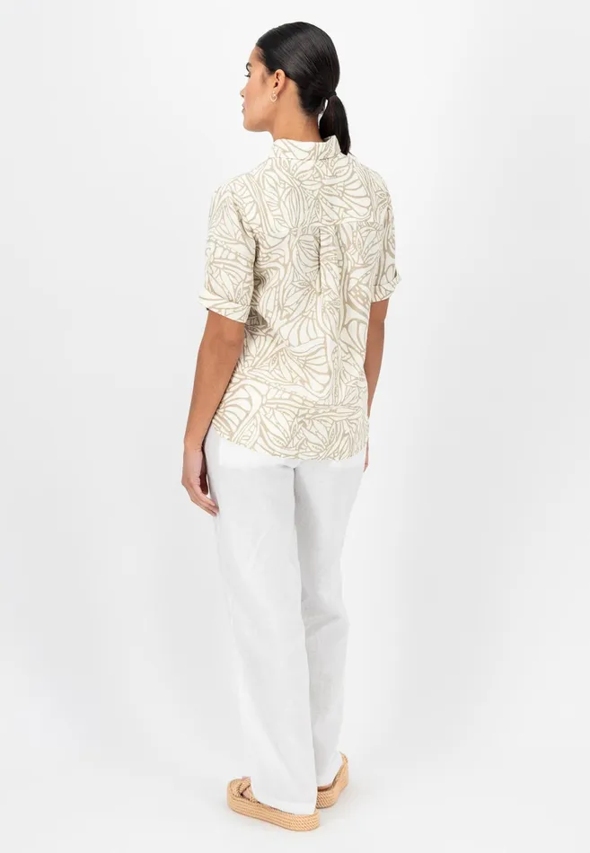 Sale Women FYNCHHATTON Short Arm Linen Blouse With Botanical Pattern Safari Beigereed Green Sale Women FYNCHHATTON Short Arm Linen Blouse With Botanical Pattern Safari Beigereed Green