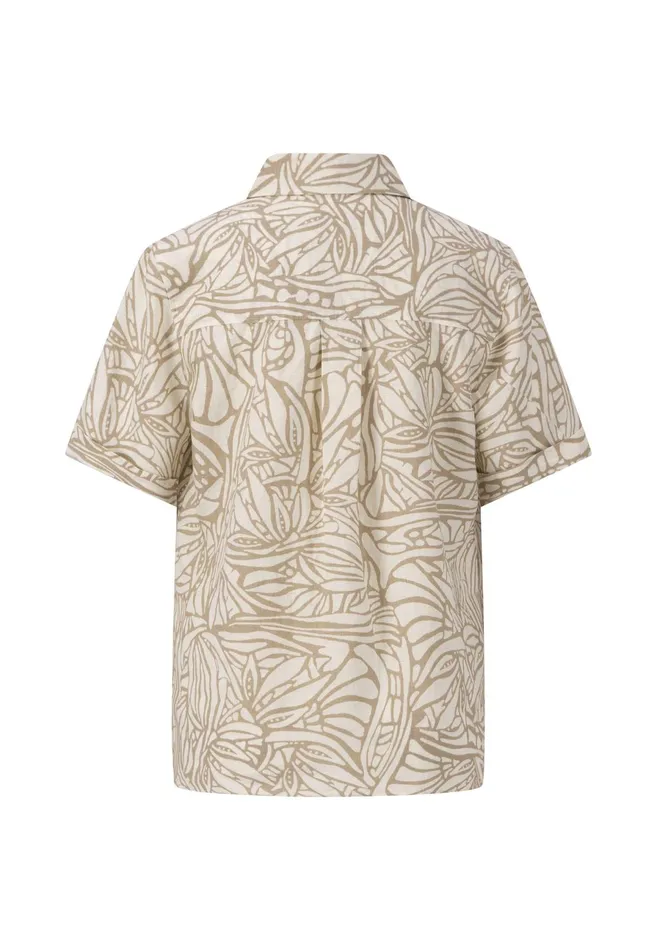 Sale Women FYNCHHATTON Short Arm Linen Blouse With Botanical Pattern Safari Beigereed Green Sale Women FYNCHHATTON Short Arm Linen Blouse With Botanical Pattern Safari Beigereed Green