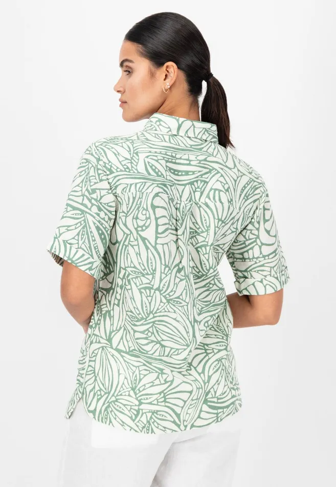 Sale Women FYNCHHATTON Short Arm Linen Blouse With Botanical Pattern Safari Beigereed Green Sale Women FYNCHHATTON Short Arm Linen Blouse With Botanical Pattern Safari Beigereed Green
