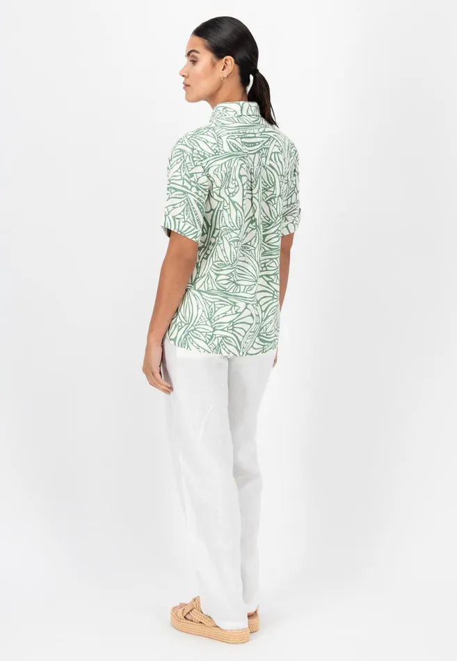 Sale Women FYNCHHATTON Short Arm Linen Blouse With Botanical Pattern Safari Beigereed Green Sale Women FYNCHHATTON Short Arm Linen Blouse With Botanical Pattern Safari Beigereed Green