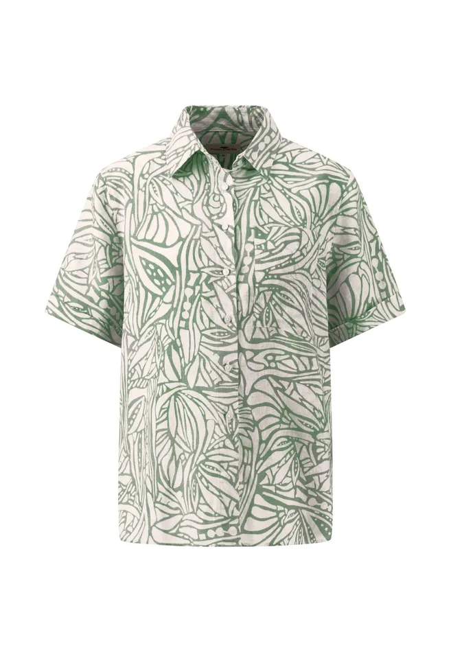Sale Women FYNCHHATTON Short Arm Linen Blouse With Botanical Pattern Safari Beigereed Green Sale Women FYNCHHATTON Short Arm Linen Blouse With Botanical Pattern Safari Beigereed Green