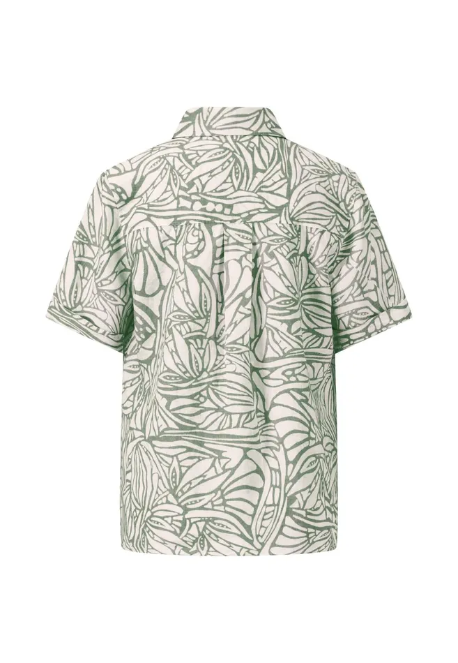 Sale Women FYNCHHATTON Short Arm Linen Blouse With Botanical Pattern Safari Beigereed Green Sale Women FYNCHHATTON Short Arm Linen Blouse With Botanical Pattern Safari Beigereed Green