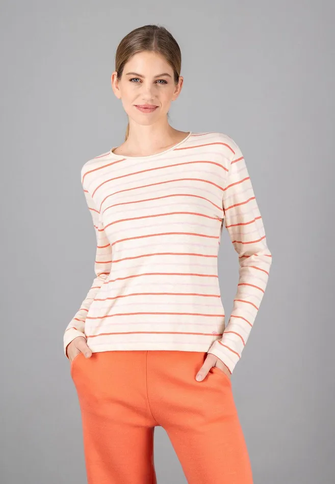 Sale Women FYNCHHATTON Striped Long Sleeve In Textured Cotton Jersey Milk
